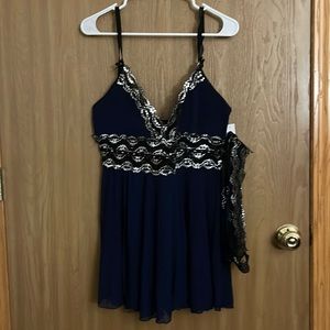 Yandy navy blue and silver teddy and matching thong, size XL
